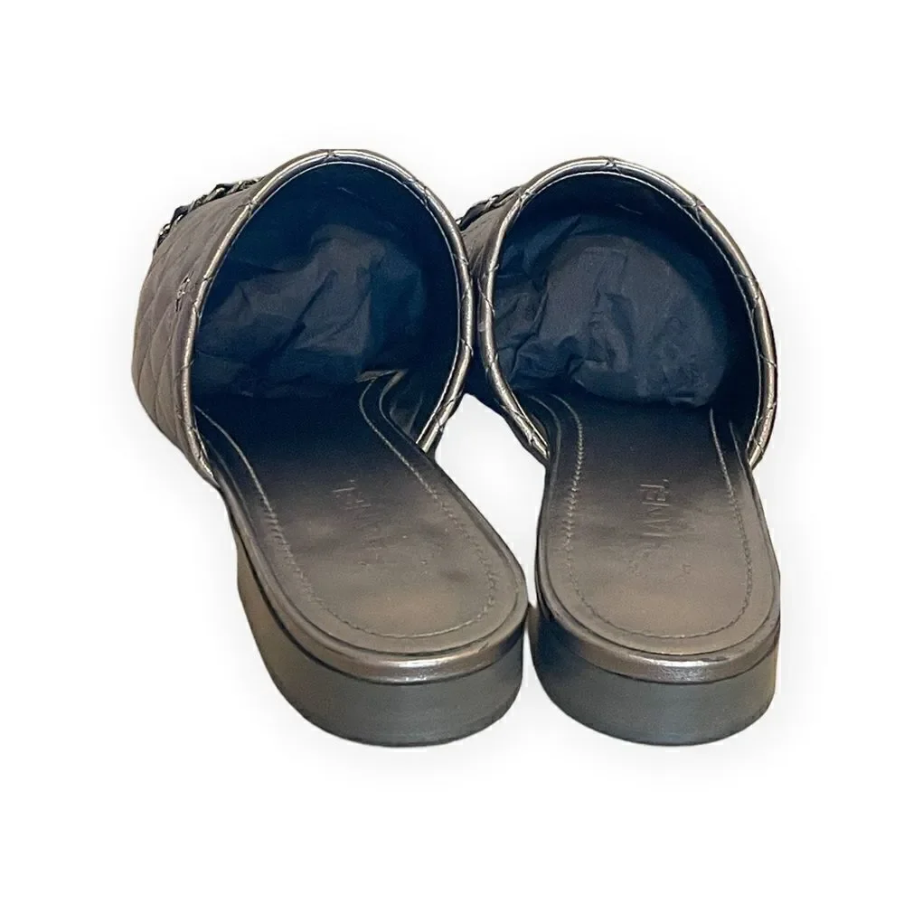 Chanel Iridescent Silver & Black Quilted Lambskin Mules |Size: IT38|